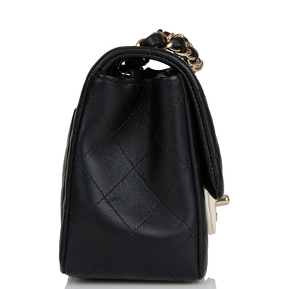 Chanel Mini Square Flap Bag Black and White Lambskin Light Gold Hardware