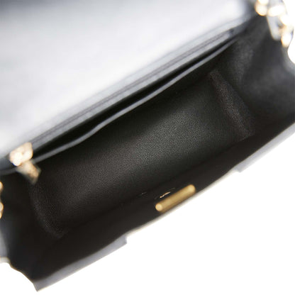 Chanel Mini Square Flap Bag Black and White Lambskin Light Gold Hardware