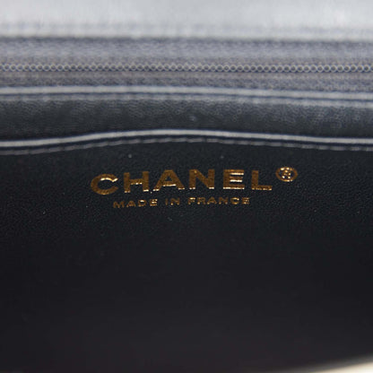 Chanel Mini Square Flap Bag Black and White Lambskin Light Gold Hardware