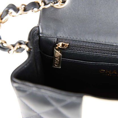Chanel Mini Square Flap Bag Black and White Lambskin Light Gold Hardware