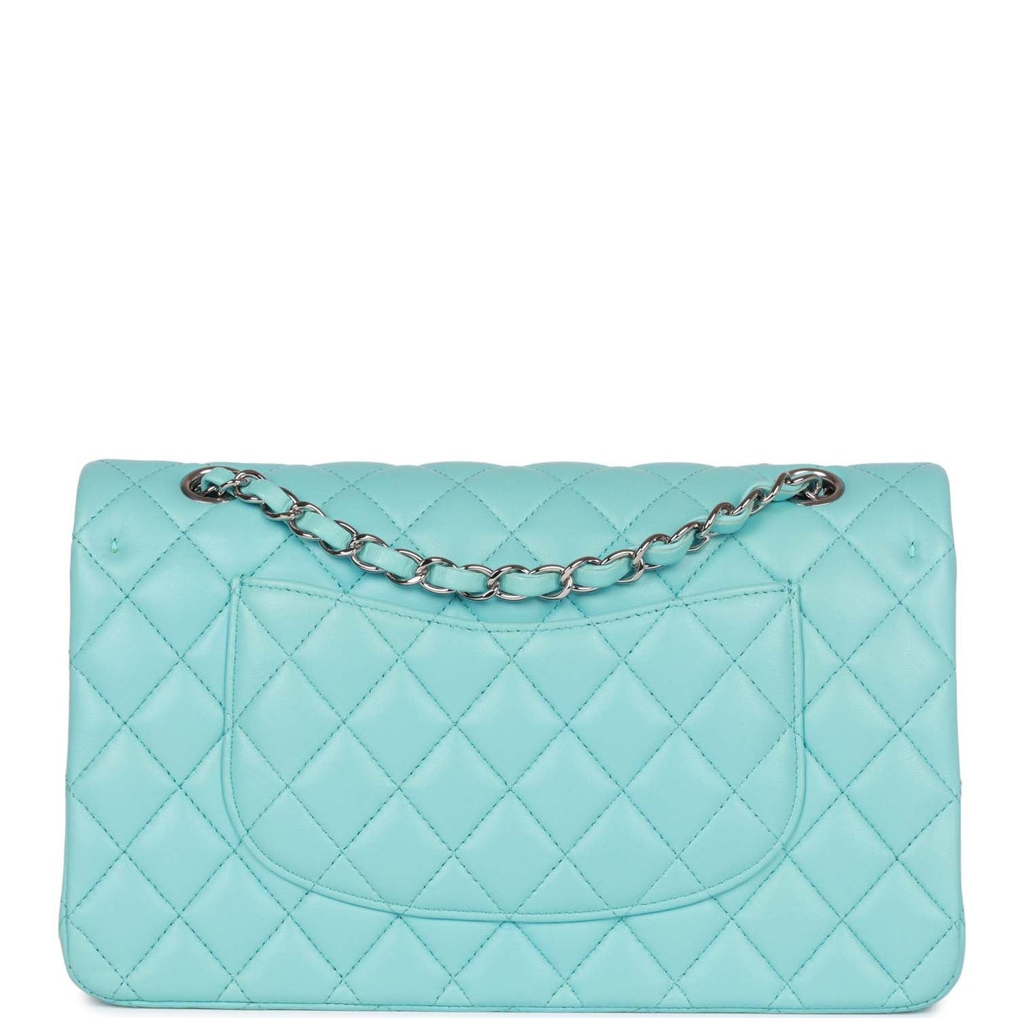 Chanel Medium Classic Double Flap Bag Tiffany Blue Lambskin Silver Hardware