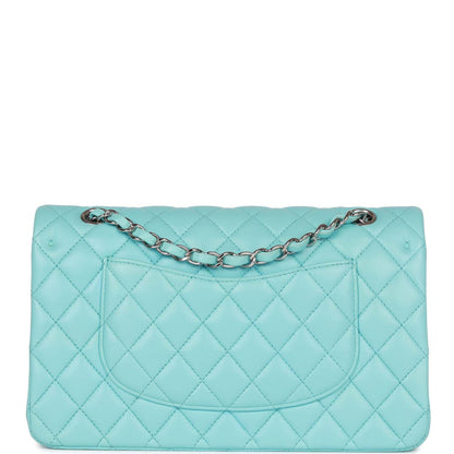 Chanel Medium Classic Double Flap Bag Tiffany Blue Lambskin Silver Hardware