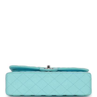 Chanel Medium Classic Double Flap Bag Tiffany Blue Lambskin Silver Hardware