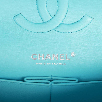 Chanel Medium Classic Double Flap Bag Tiffany Blue Lambskin Silver Hardware