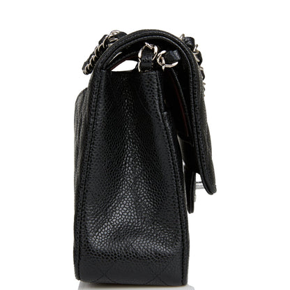 Chanel Medium Classic Double Flap Bag Black Quilted Caviar Silver Hardware