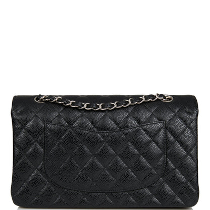 Chanel Medium Classic Double Flap Bag Black Quilted Caviar Silver Hardware