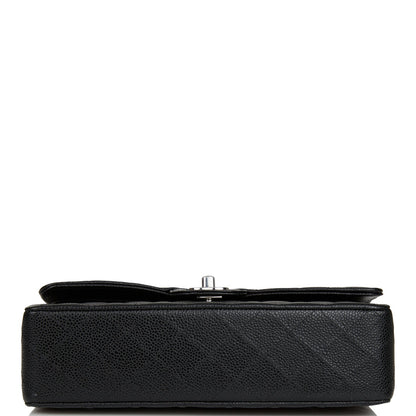 Chanel Medium Classic Double Flap Bag Black Quilted Caviar Silver Hardware