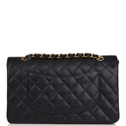 Chanel Medium Classic Double Flap Bag Black Quilted Caviar Gold Hardware