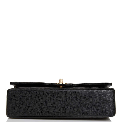 Chanel Medium Classic Double Flap Bag Black Quilted Caviar Gold Hardware