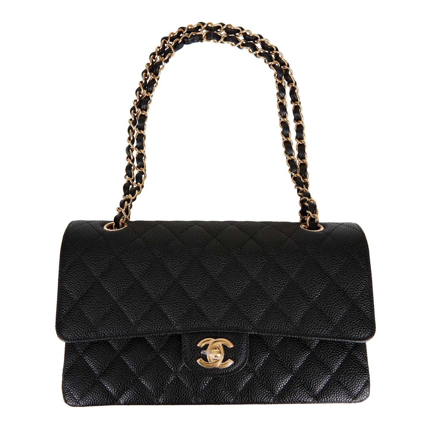 Chanel Medium Classic Double Flap Bag Black Quilted Caviar Gold Hardware