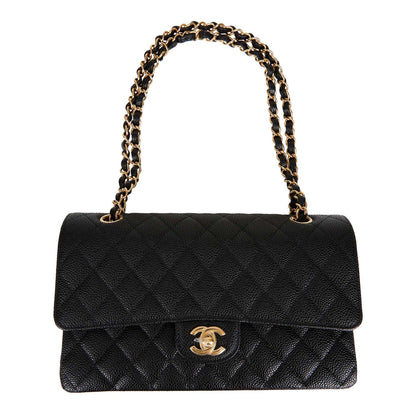 Chanel Medium Classic Double Flap Bag Black Quilted Caviar Gold Hardware