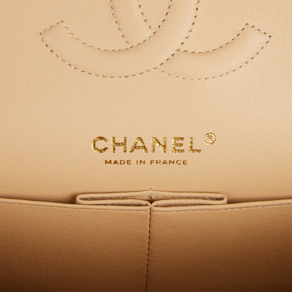 Chanel Medium Classic Double Flap Bag Beige Quilted Caviar Gold Hardware