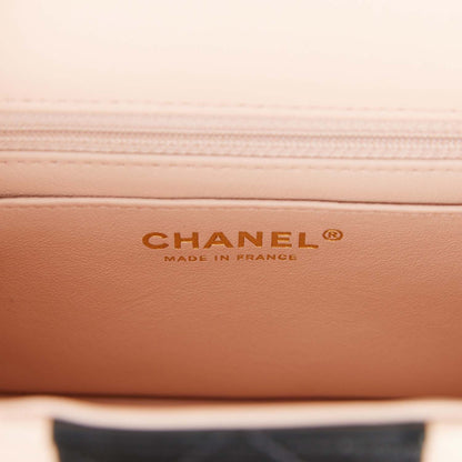 Chanel Mini Square Flap Bag Pink and Black Lambskin Light Gold Hardware