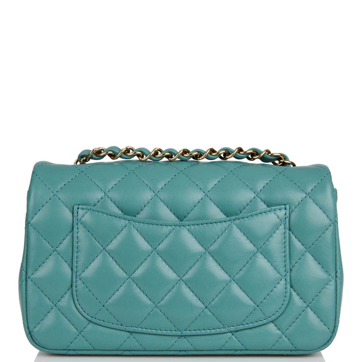 Chanel Mini Rectangular Flap Bag Turquoise Lambskin Light Gold Hardware