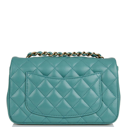 Chanel Mini Rectangular Flap Bag Turquoise Lambskin Light Gold Hardware