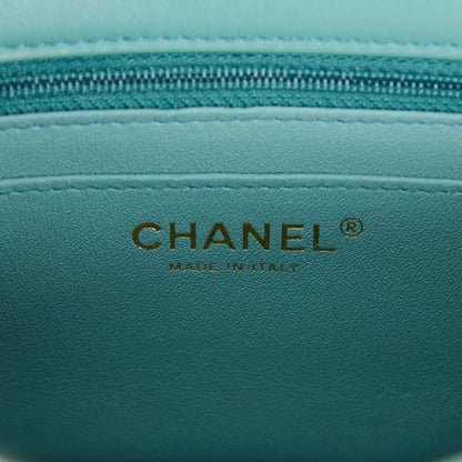 Chanel Mini Rectangular Flap Bag Turquoise Lambskin Light Gold Hardware