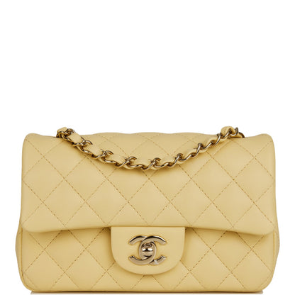 Chanel Mini Rectangular Flap Bag Yellow Lambskin Light Gold Hardware