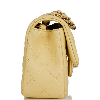 Chanel Mini Rectangular Flap Bag Yellow Lambskin Light Gold Hardware