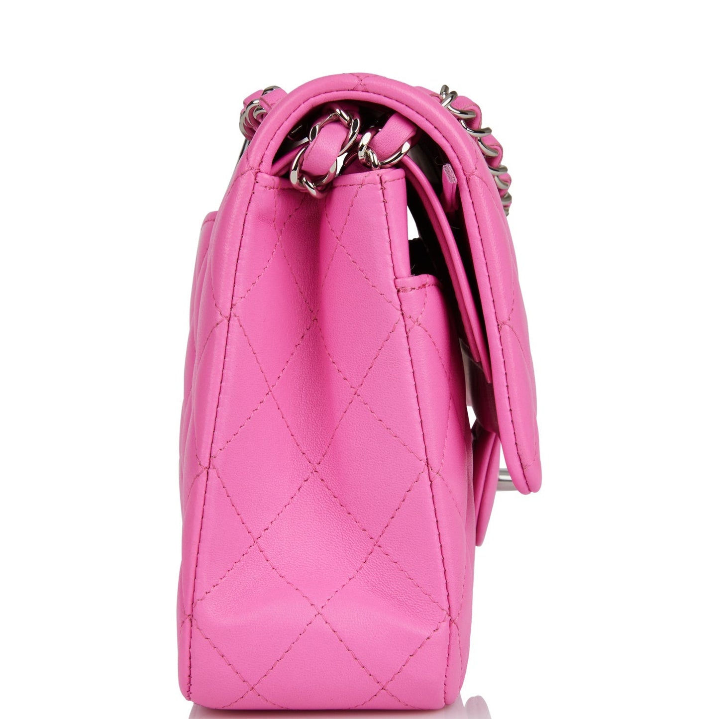 Chanel Medium Classic Double Flap Bag Neon Pink Quilted Lambskin Silver Hardware
