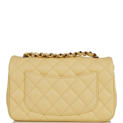 Chanel Mini Rectangular Flap Bag Yellow Lambskin Light Gold Hardware