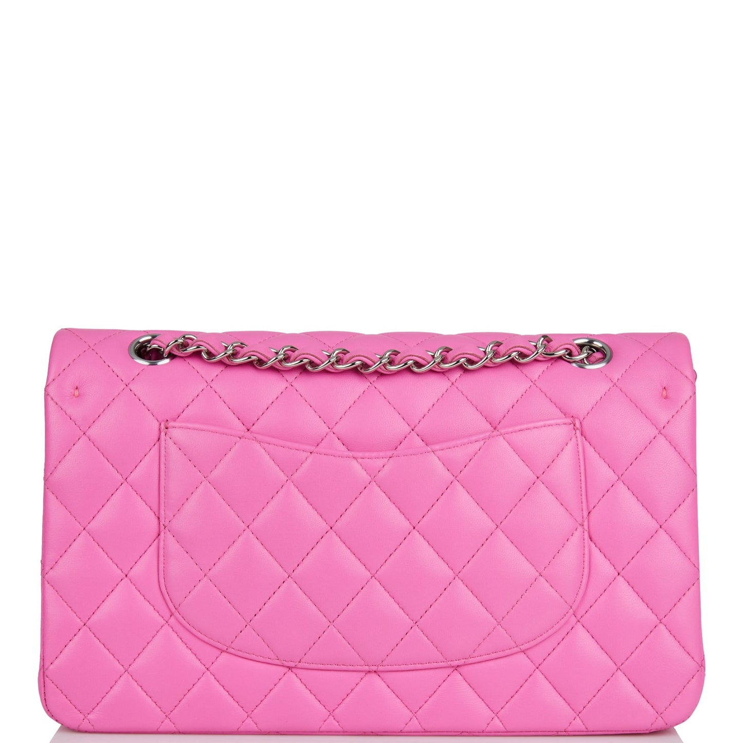 Chanel Medium Classic Double Flap Bag Neon Pink Quilted Lambskin Silver Hardware