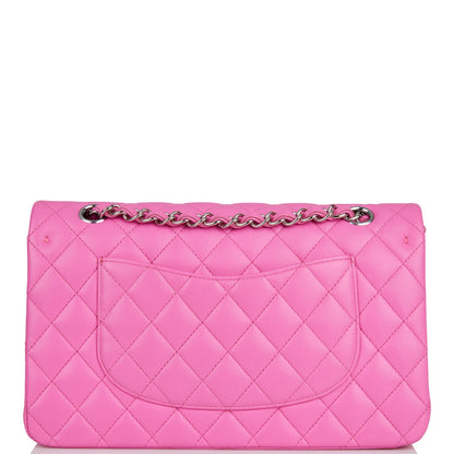 Chanel Medium Classic Double Flap Bag Neon Pink Quilted Lambskin Silver Hardware