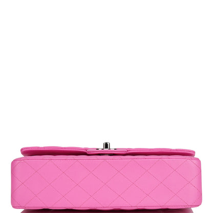 Chanel Medium Classic Double Flap Bag Neon Pink Quilted Lambskin Silver Hardware