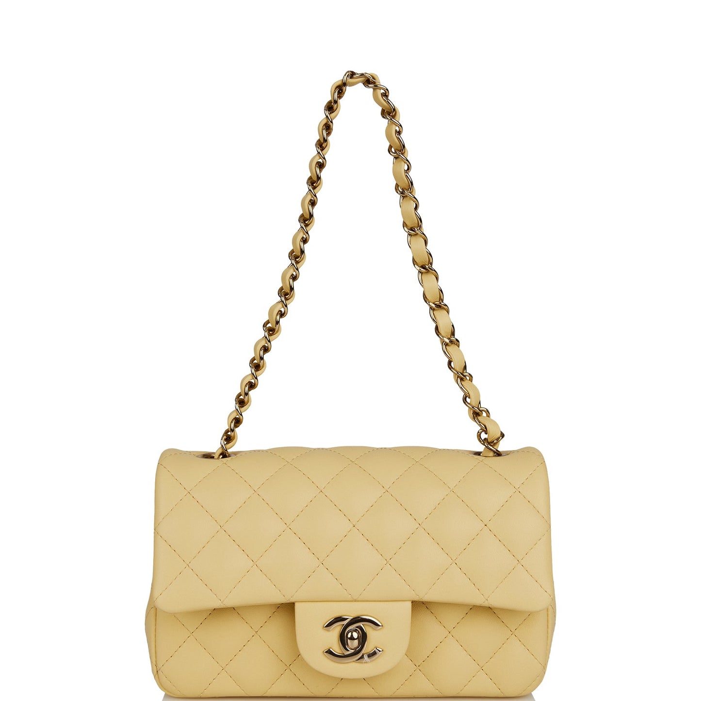 Chanel Mini Rectangular Flap Bag Yellow Lambskin Light Gold Hardware