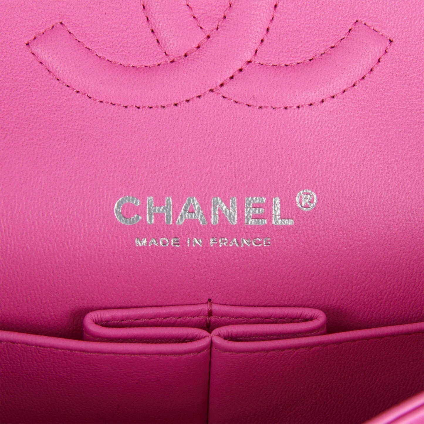 Chanel Medium Classic Double Flap Bag Neon Pink Quilted Lambskin Silver Hardware