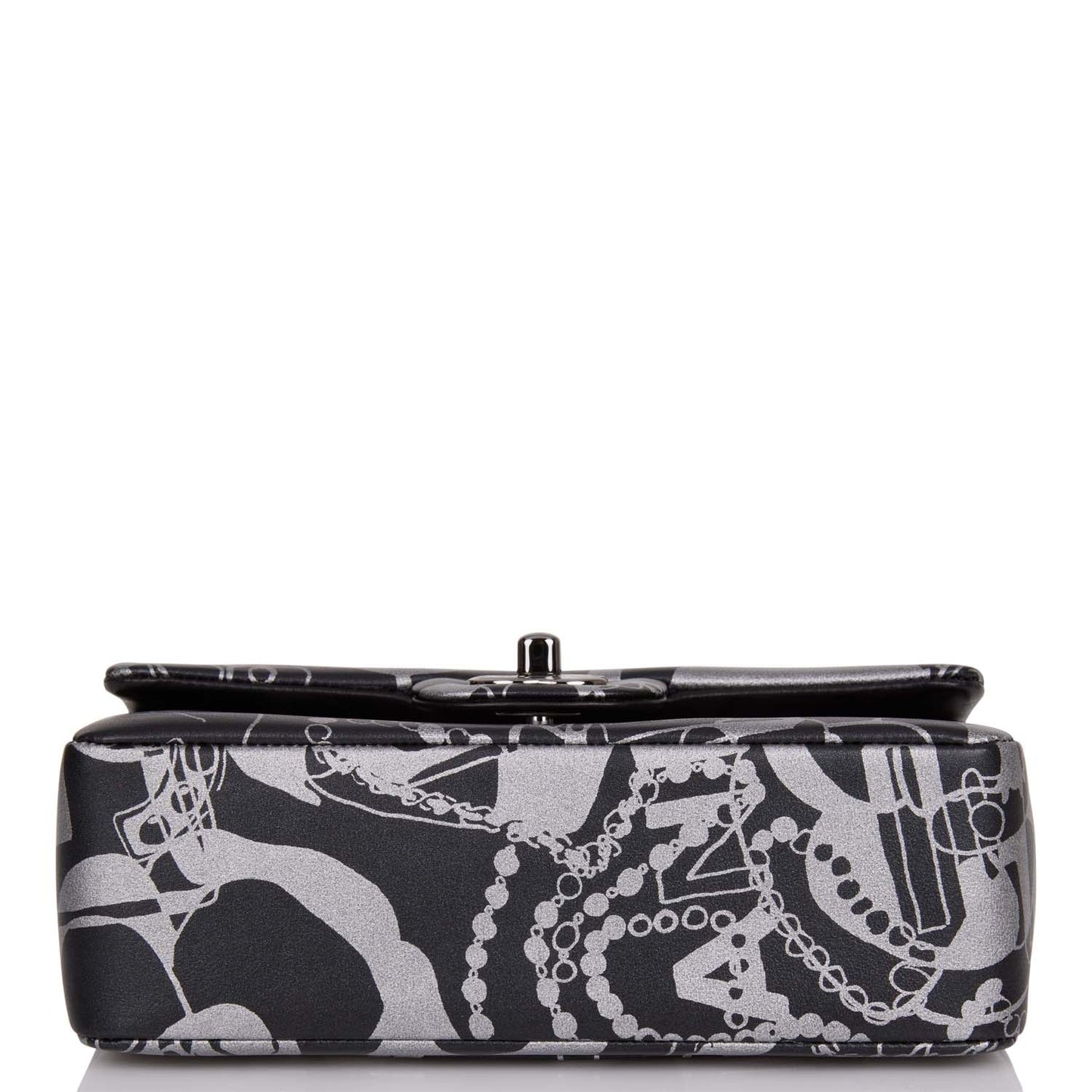 Chanel Mini Rectangular Flap Bag Black and Silver Printed Lambskin Silver Hardware