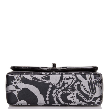 Chanel Mini Rectangular Flap Bag Black and Silver Printed Lambskin Silver Hardware