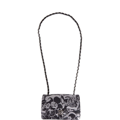 Chanel Mini Rectangular Flap Bag Black and Silver Printed Lambskin Silver Hardware