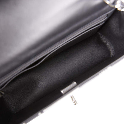 Chanel Mini Rectangular Flap Bag Black and Silver Printed Lambskin Silver Hardware