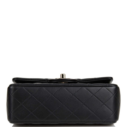 Chanel Mini Rectangular Flap Bag with Top Handle Black Lambskin Light Gold Hardware