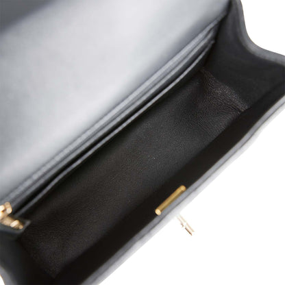 Chanel Mini Rectangular Flap Bag with Top Handle Black Lambskin Light Gold Hardware