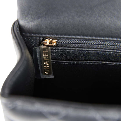 Chanel Mini Rectangular Flap Bag with Top Handle Black Lambskin Light Gold Hardware