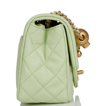 Chanel Pearl Crush Mini Square Flap Bag Light Green Lambskin Antique Gold Hardware