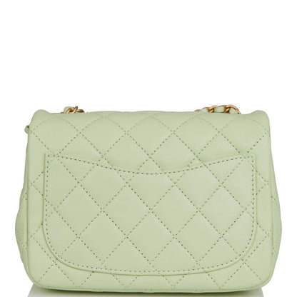 Chanel Pearl Crush Mini Square Flap Bag Light Green Lambskin Antique Gold Hardware