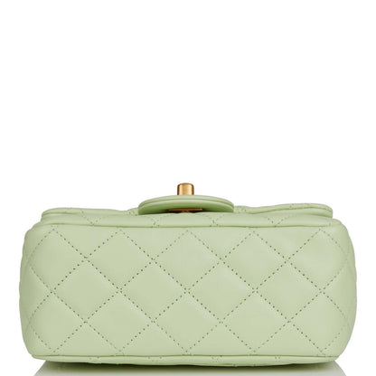 Chanel Pearl Crush Mini Square Flap Bag Light Green Lambskin Antique Gold Hardware
