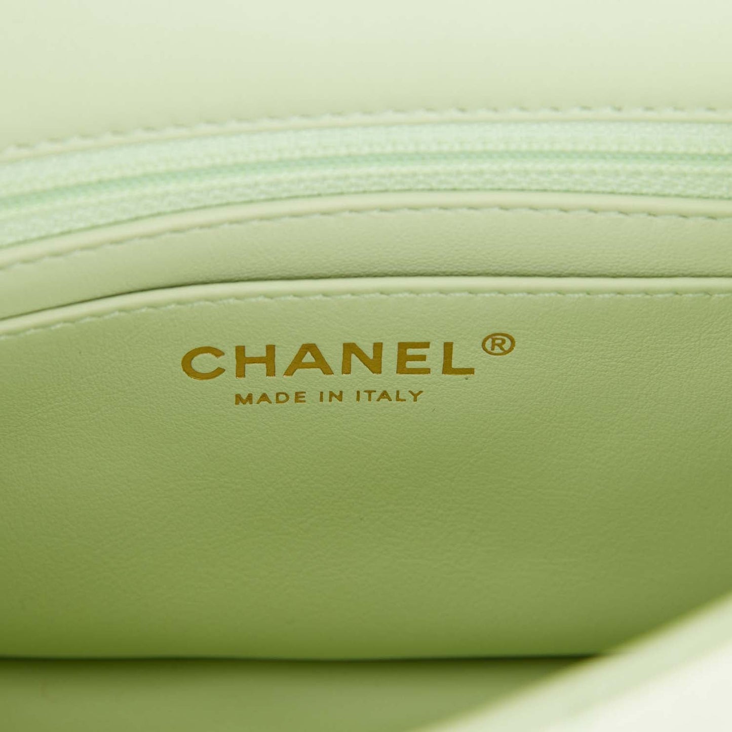 Chanel Pearl Crush Mini Square Flap Bag Light Green Lambskin Antique Gold Hardware