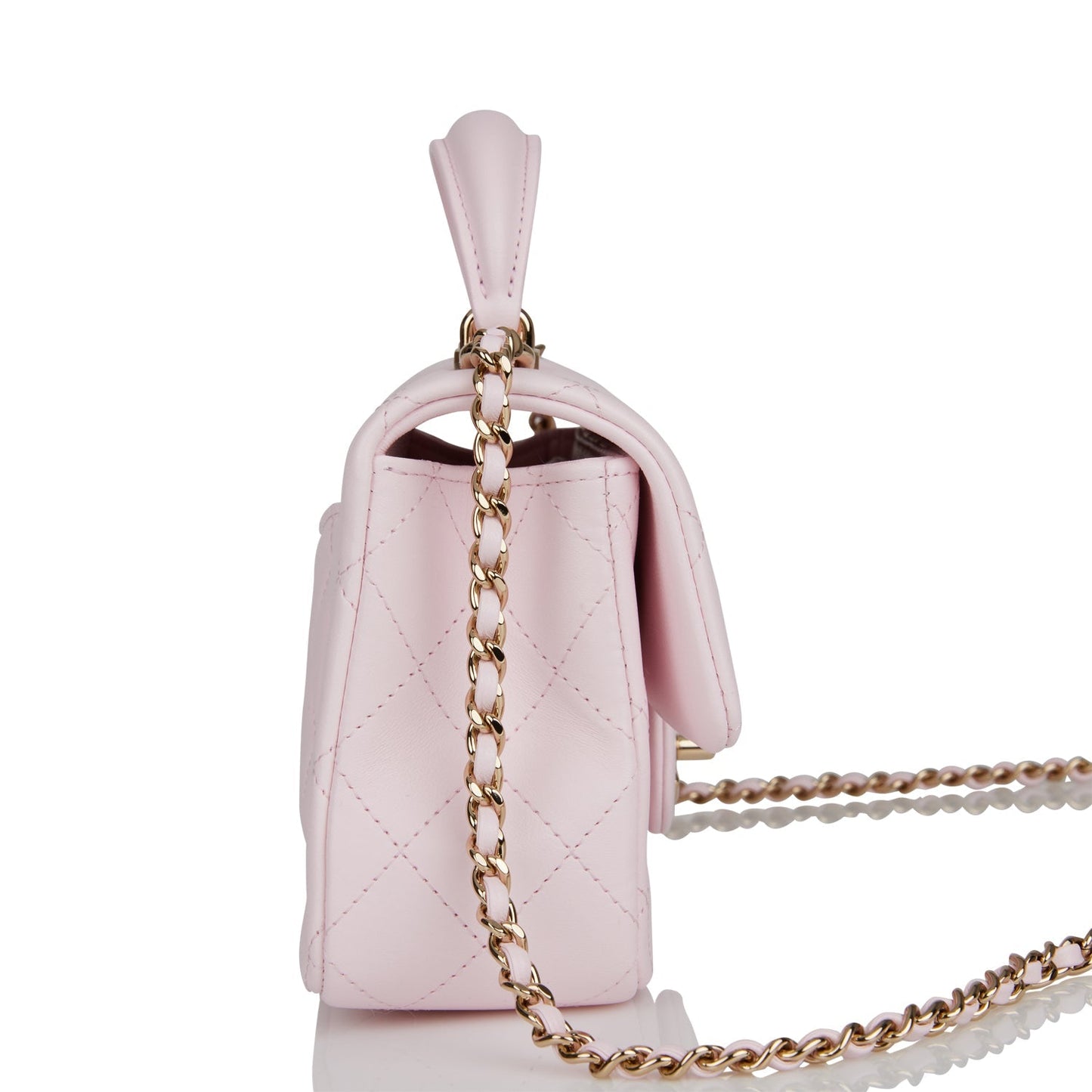 Chanel Mini Rectangular Flap Bag with Top Handle Light Pink Lambskin Light Gold Hardware