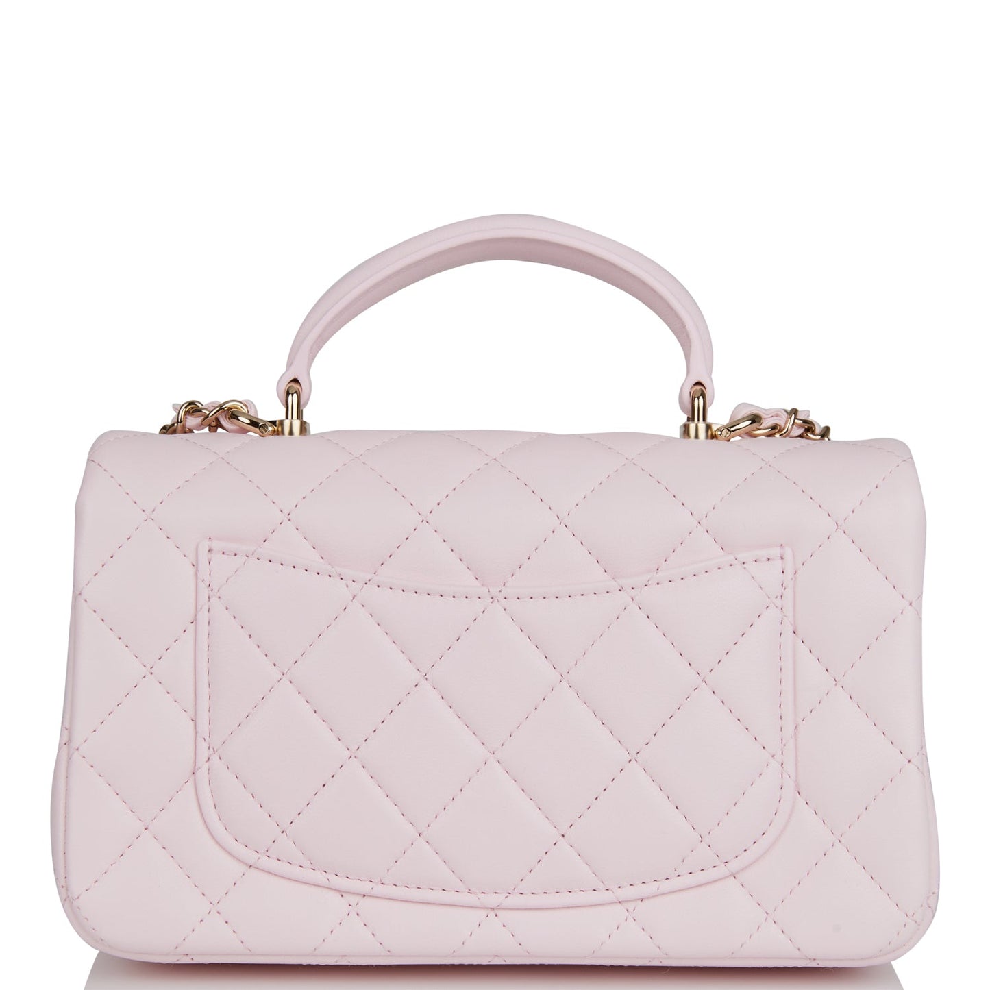 Chanel Mini Rectangular Flap Bag with Top Handle Light Pink Lambskin Light Gold Hardware