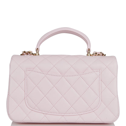 Chanel Mini Rectangular Flap Bag with Top Handle Light Pink Lambskin Light Gold Hardware