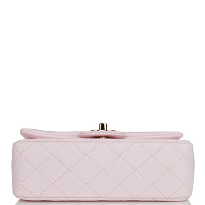 Chanel Mini Rectangular Flap Bag with Top Handle Light Pink Lambskin Light Gold Hardware