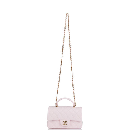 Chanel Mini Rectangular Flap Bag with Top Handle Light Pink Lambskin Light Gold Hardware