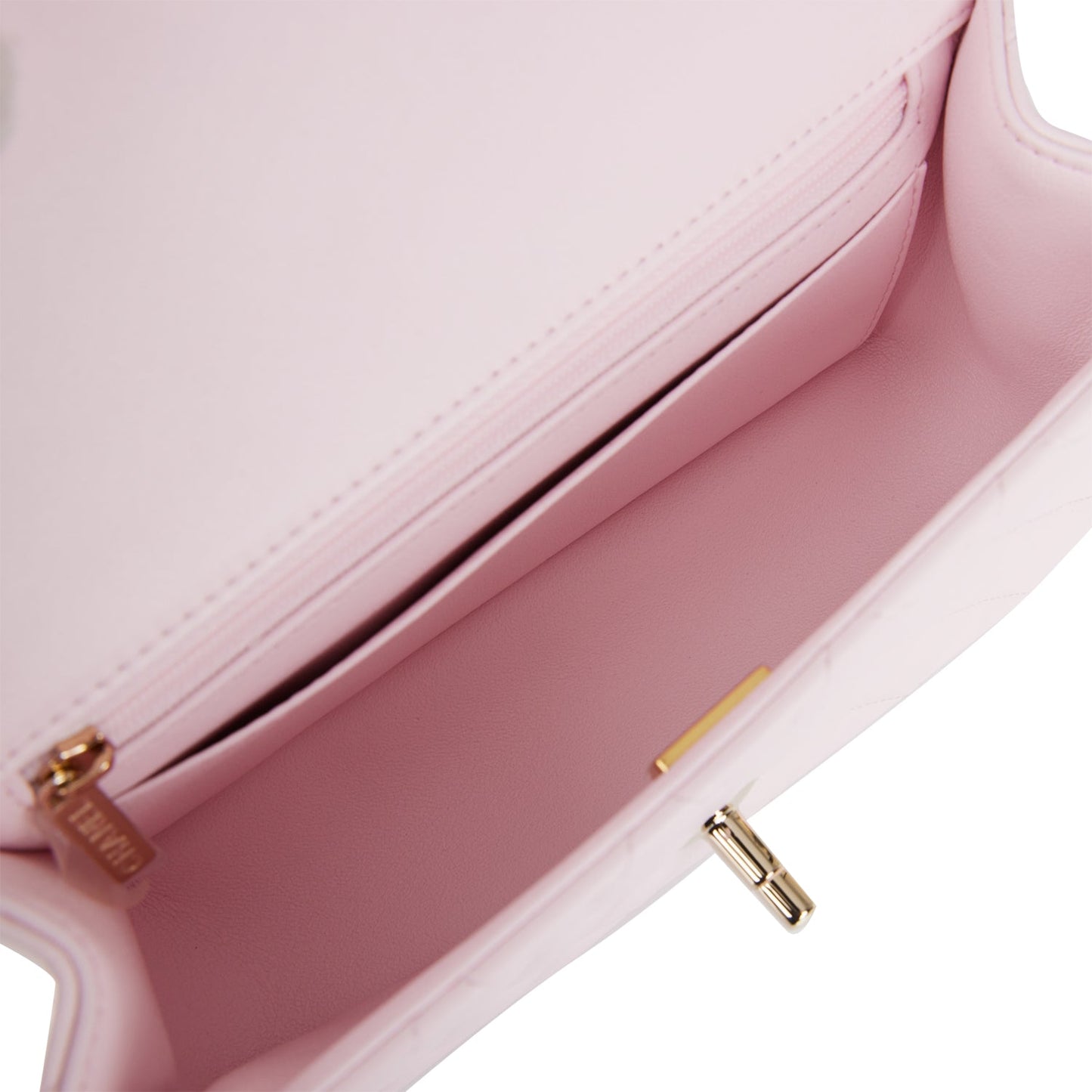 Chanel Mini Rectangular Flap Bag with Top Handle Light Pink Lambskin Light Gold Hardware