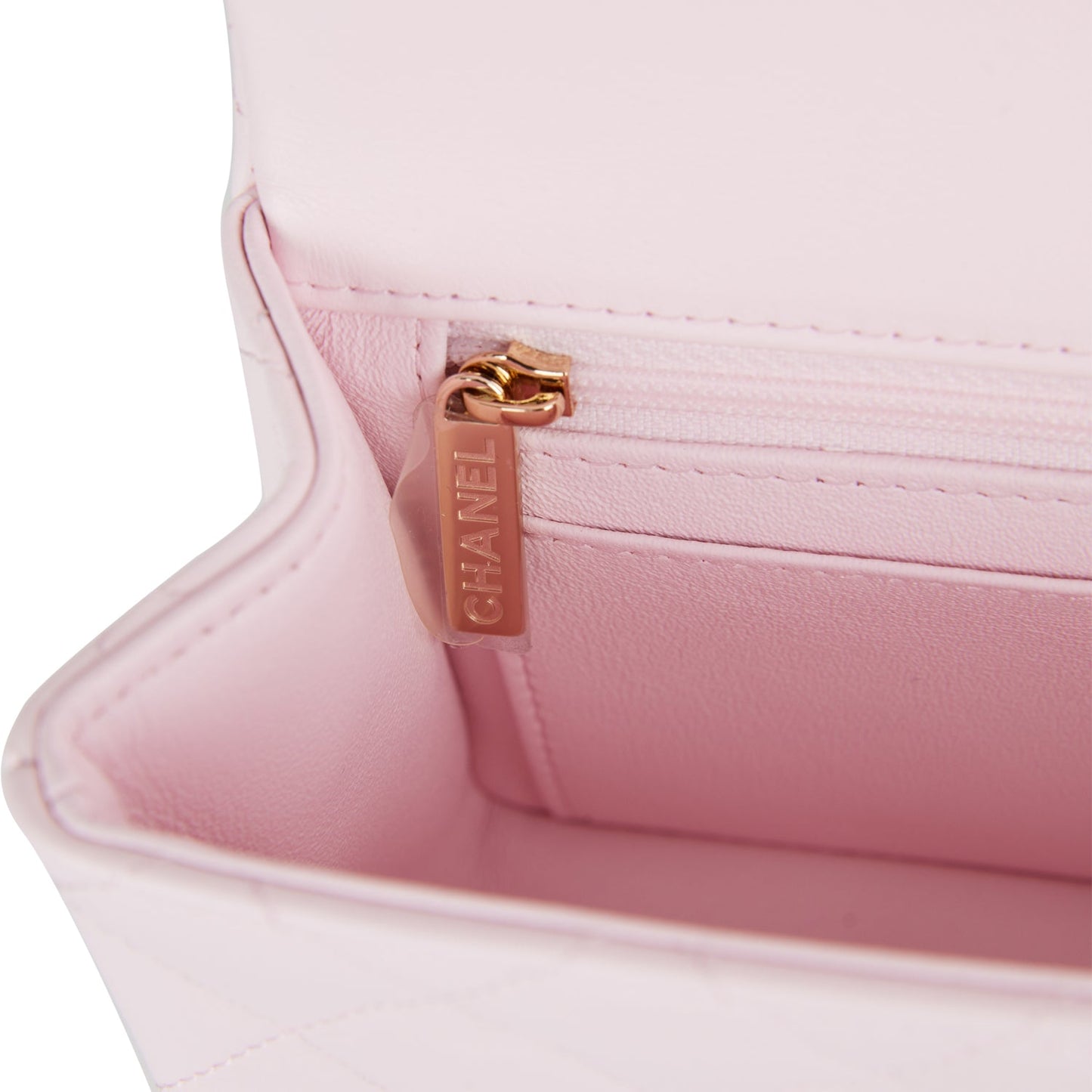 Chanel Mini Rectangular Flap Bag with Top Handle Light Pink Lambskin Light Gold Hardware