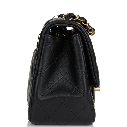 Chanel Mini Square Flap Bag Black Lambskin Light Gold Hardware
