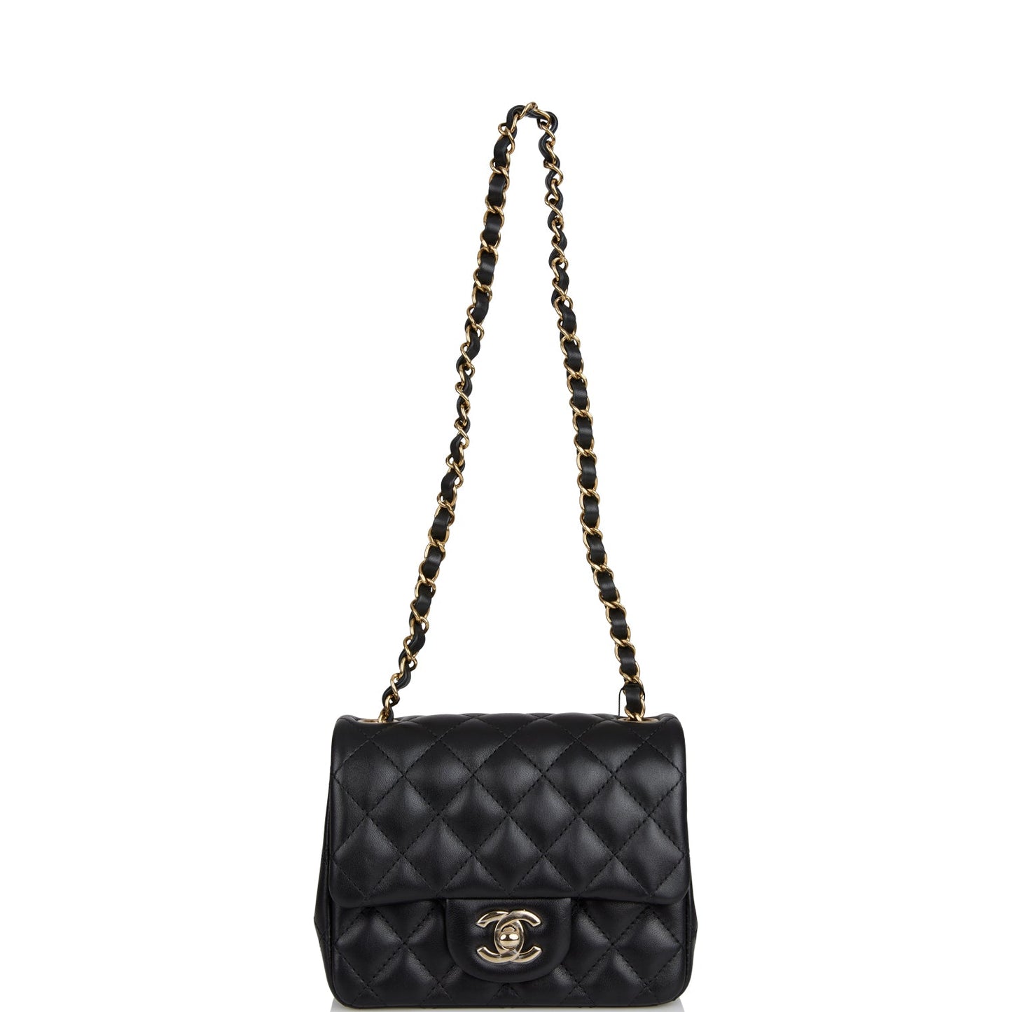 Chanel Mini Square Flap Bag Black Lambskin Light Gold Hardware