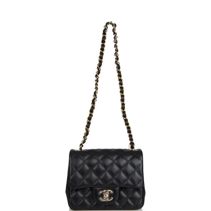 Chanel Mini Square Flap Bag Black Lambskin Light Gold Hardware
